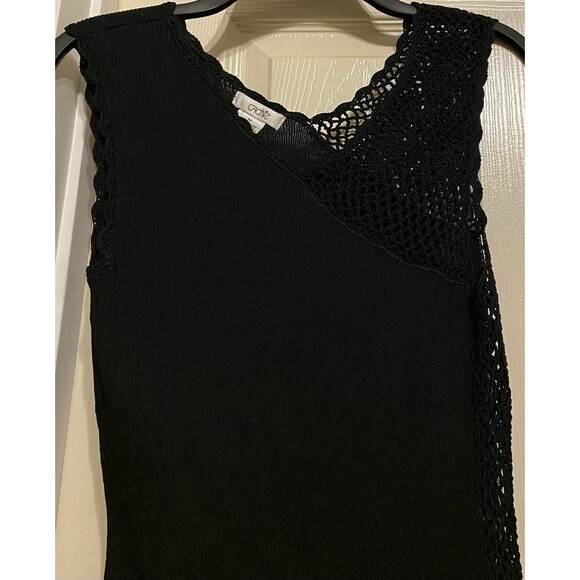 VTG Cache Black Open Knit Rib Tank Top Whimsigoth Grunge Asymmetric Crochet 90s - Picture 2 of 15